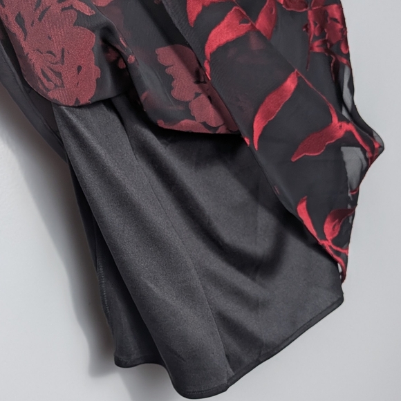 Alex Evenings Metallic Sheer Floral Red Black Burnout Chiffon Jacket & Cami Set - Picture 10 of 16